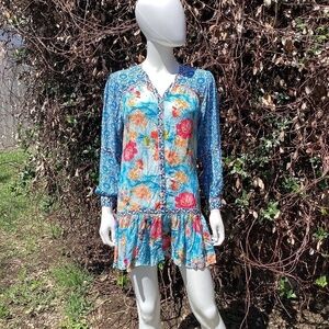 Tolani Mini Dress Floral Print Long Sleeve Button Cuffs Button Down Dress